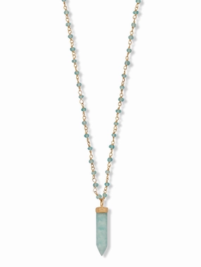 Apatite Bead and Amazonite Spike Pendant Necklace 40-inch Length Budget-Friendly Ornament