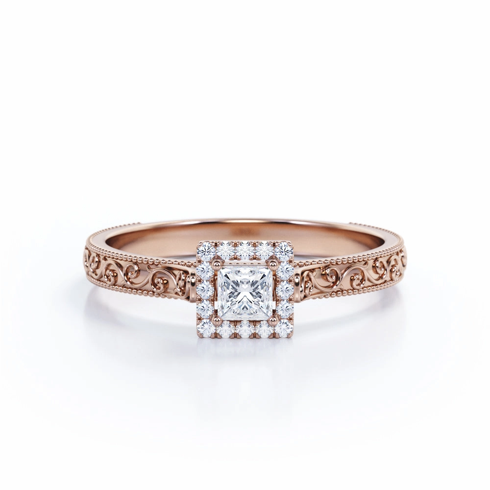 Art Deco 0.50 Ct Princess Cut Diamond Engagement Ring Seasonal Favorite Glam Appeal