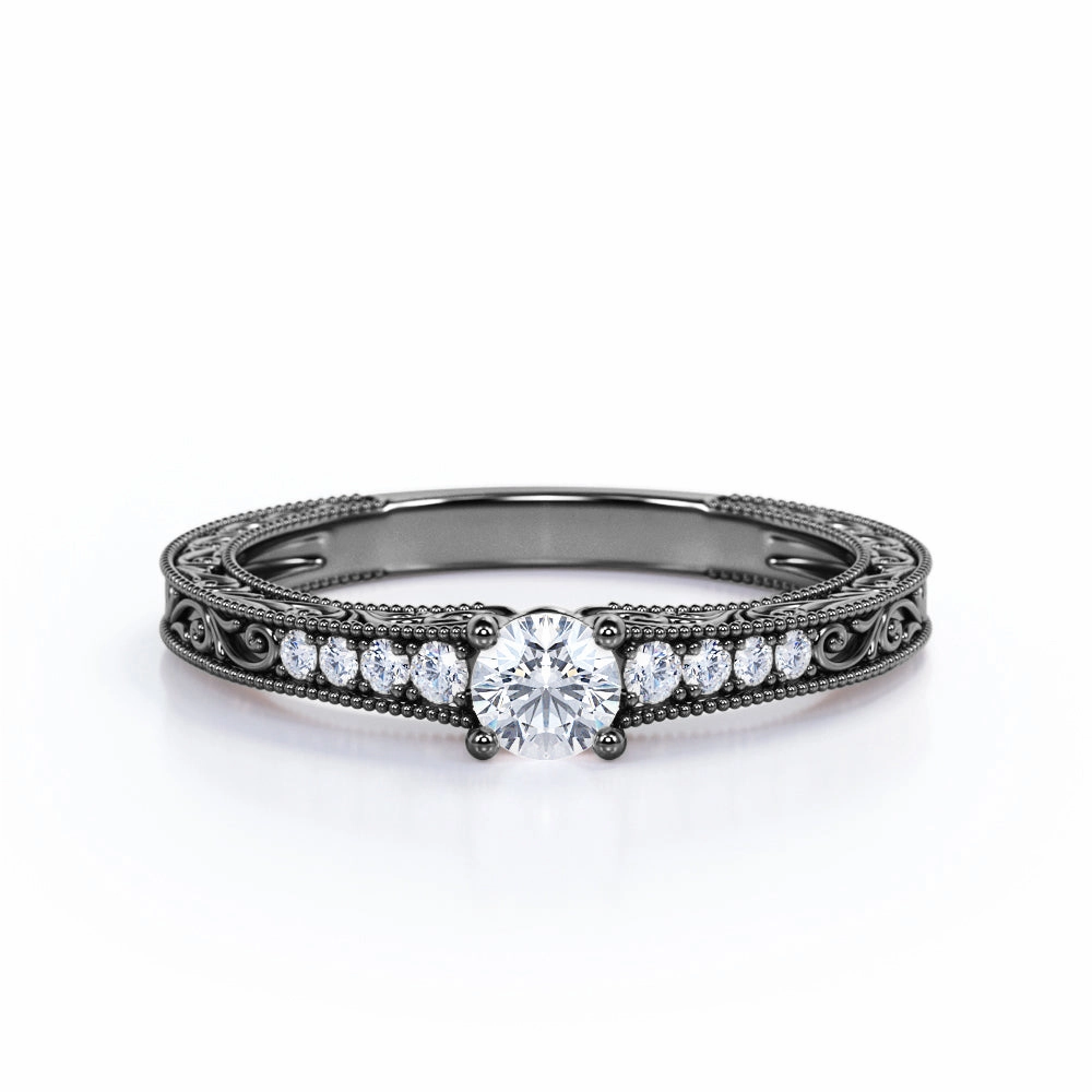 Art Deco 0.5 Ct Round Cut Diamond Engagement Ring Sparkling Symbol Fantastic Embellishment