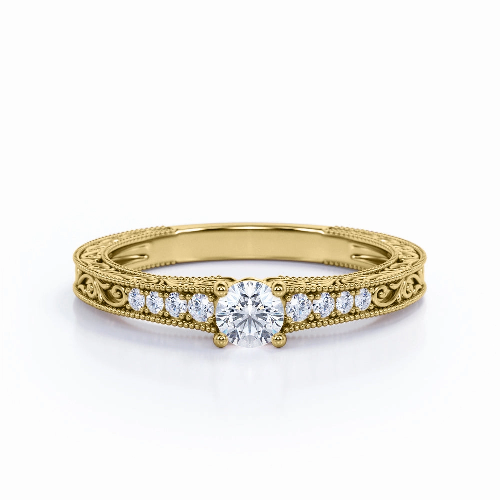 Art Deco 0.5 Ct Round Cut Diamond Engagement Ring Everyday Style Wonderful Ornament