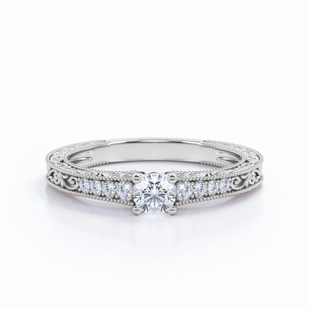 Shiny Jewelry Art Deco 0.5 Ct Round Cut Diamond Engagement Ring