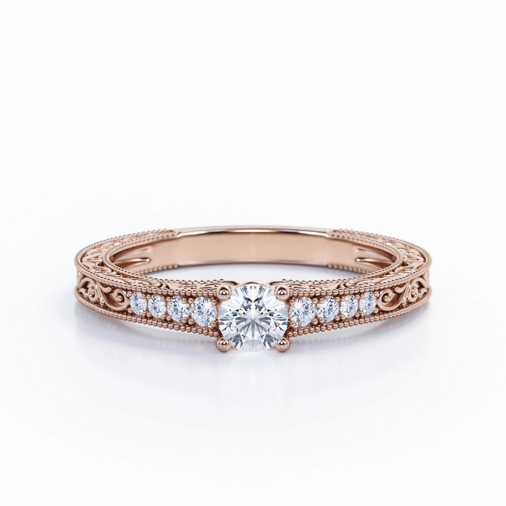 Art Deco 0.5 Ct Round Cut Diamond Engagement Ring Contemporary Trinket