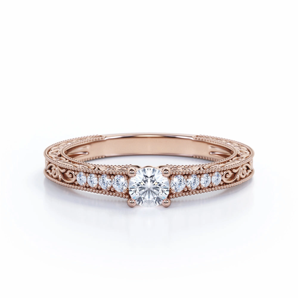 Art Deco 0.5 Ct Round Cut Diamond Engagement Ring Custom Accessory Sturdy Expression
