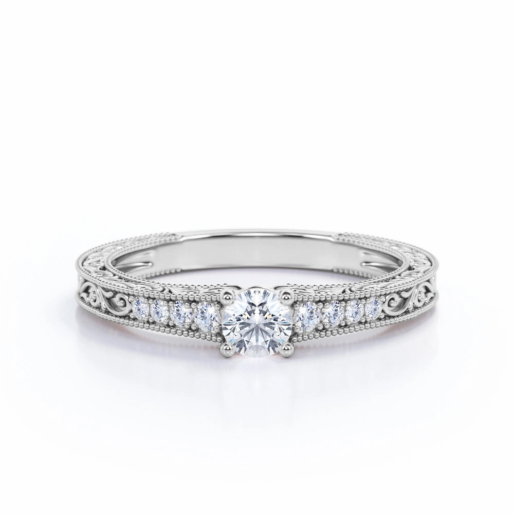Art Deco 0.5 Ct Round Cut Diamond Engagement Ring Convenient Design