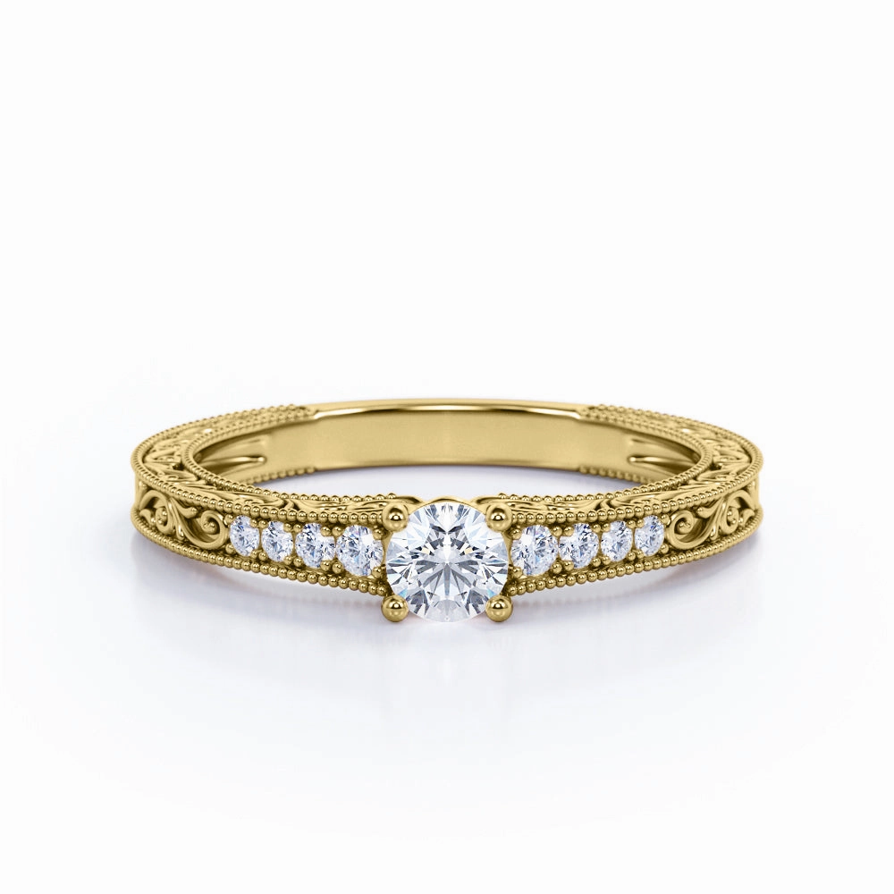 Contemporary Design Organic form Art Deco 0.5 Ct Round Cut Diamond Engagement Ring