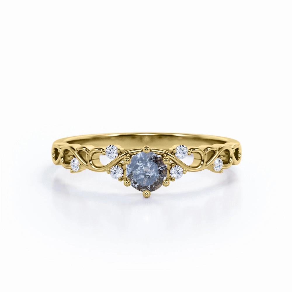 Art Deco 0.65 ct Round Black Rutilated Quartz Engagement Ring Amazing Adornment