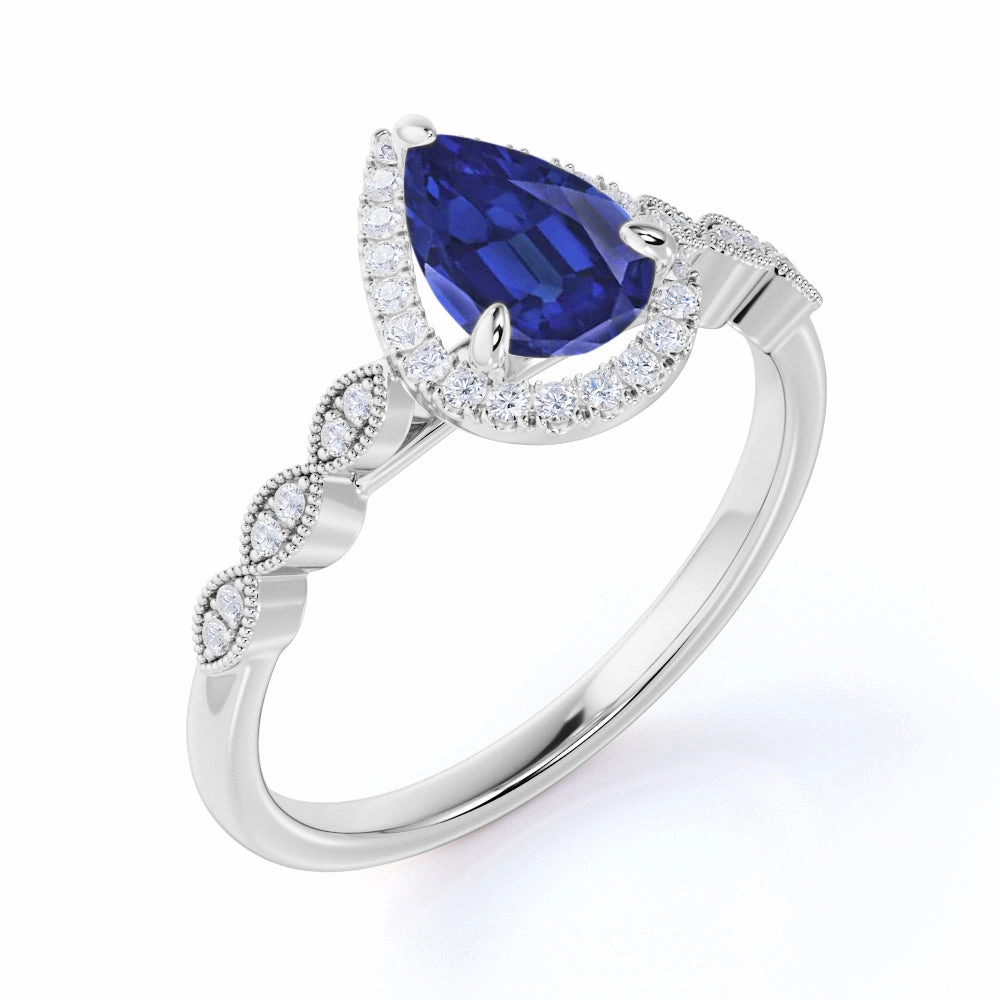 Seasonal accessory Art Deco 1.50 Ct Pear Cut Lab Sapphire Engagement Ring