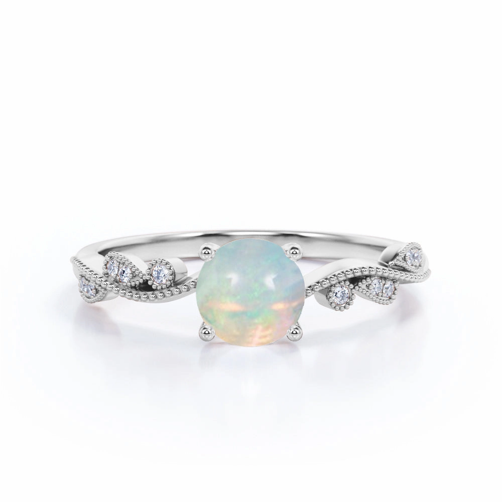 Budget Item Art Deco 1.50 Ct Round Cut Lab Created Opal Engagement Ring