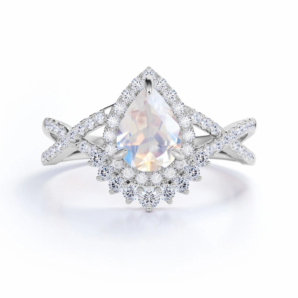 Heavy Duty Art Deco 1.5 ct Pear Moonstone Infinity Wedding Set