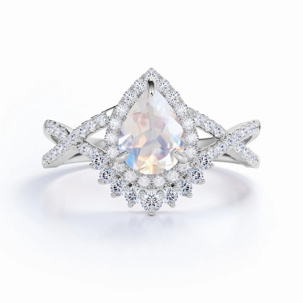 Art Deco 1.5 ct Pear Moonstone Infinity Wedding Set Urban Favorite