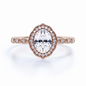 Sparkling Expression Gorgeous Accent Art Deco 1.75 Carat Oval Moissanite Engagement Ring