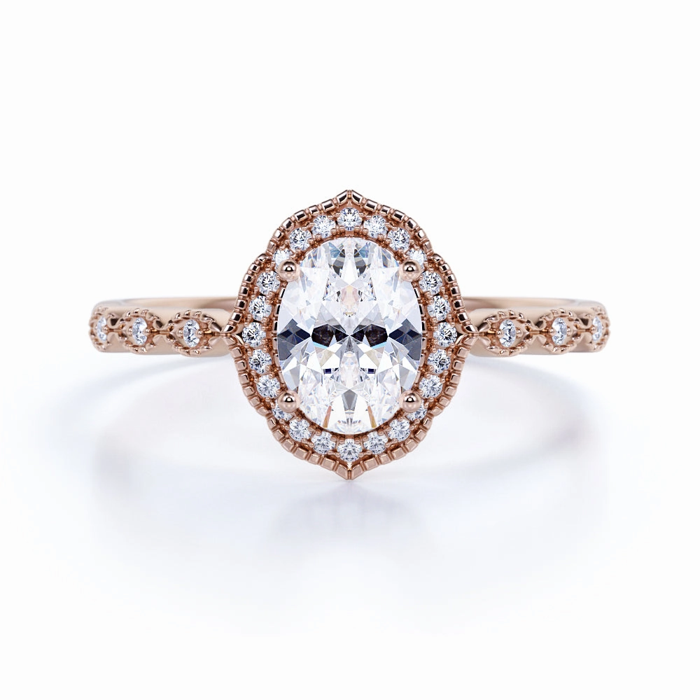 Sparkling Expression Gorgeous Accent Art Deco 1.75 Carat Oval Moissanite Engagement Ring