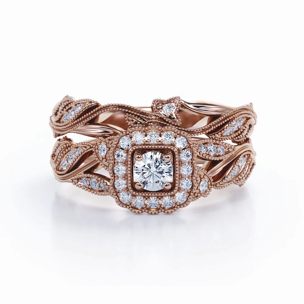 Art Deco 1 Ct Round Cut Diamond Wedding Ring Set Low-Cost Ornament Statement Look