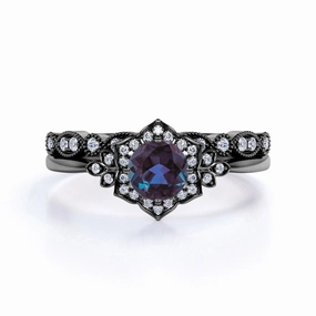 Art Deco 1 Ct Round Lab Alexandrite Bridal Set Classic Token Affordable Symbol