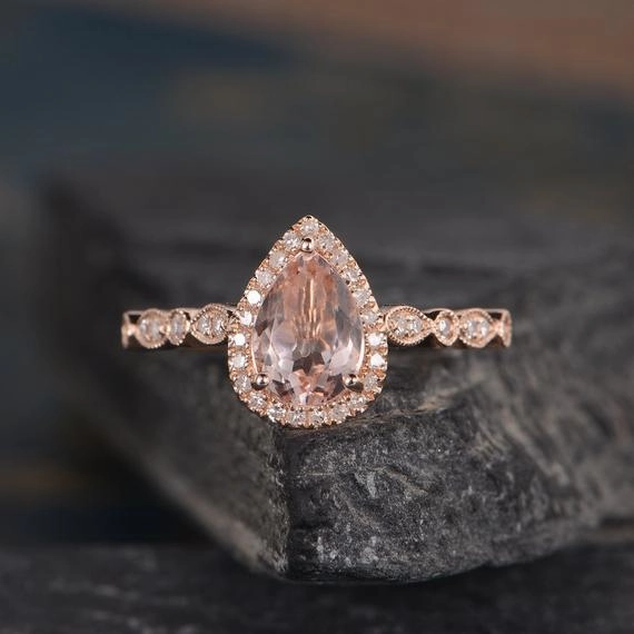 Painted Surface ArtDeco 1.25 ct Pear Morganite Engagement Ring