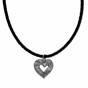 Handcrafted Beauty Horse in Heart Pendant Choker Necklace with Black Velveteen Cord