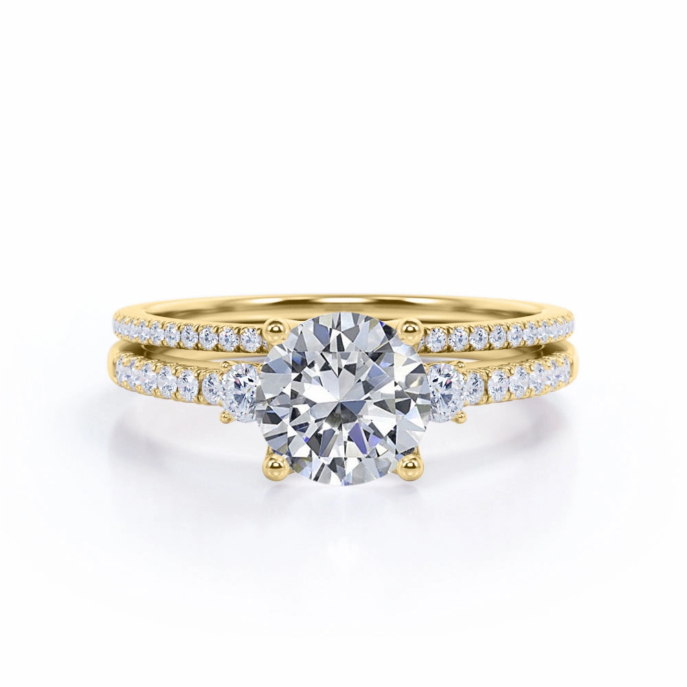 Pave 1 Ct Round Cut Diamond Wedding Ring Set Timeless Treasure High-End Art
