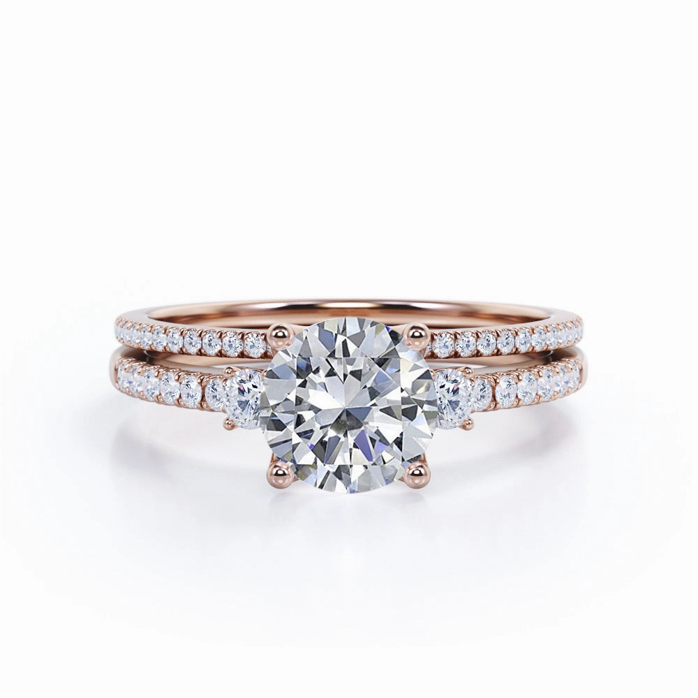 Pave 1 Ct Round Cut Diamond Wedding Ring Set Vintage Gift Vintage Piece