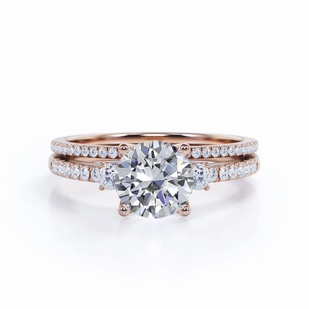 Pave 1 Ct Round Cut Diamond Wedding Ring Set Minimal Proportion