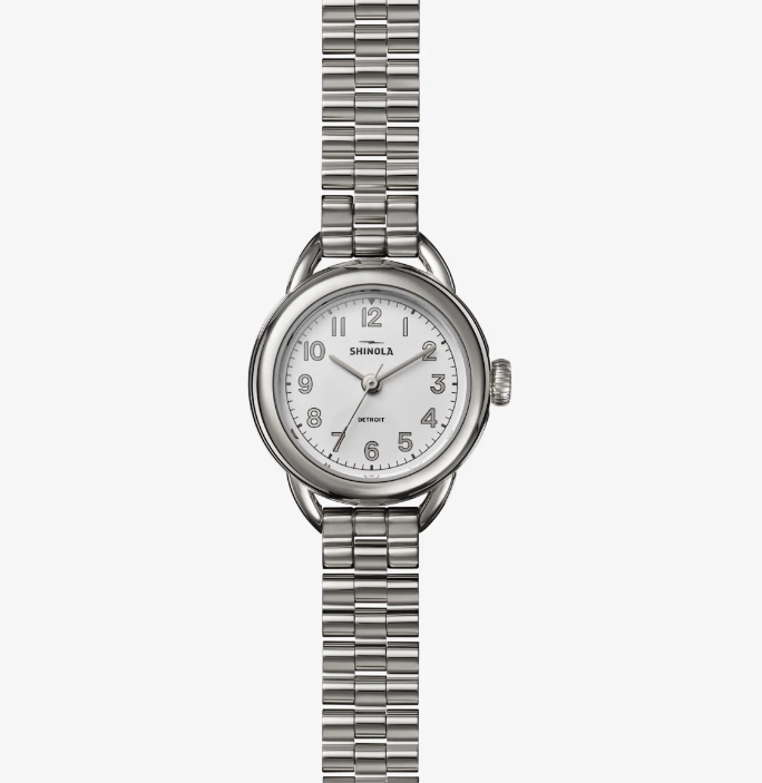 Shinola Runabout 3H 25mm, Silver Bracelet White Dial 25 1st Polished Stainless Steel Ethereal Form