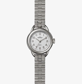 Shinola Runabout 3H 25mm, Silver Bracelet White Dial 25 1st Polished Stainless Steel Ethereal Form