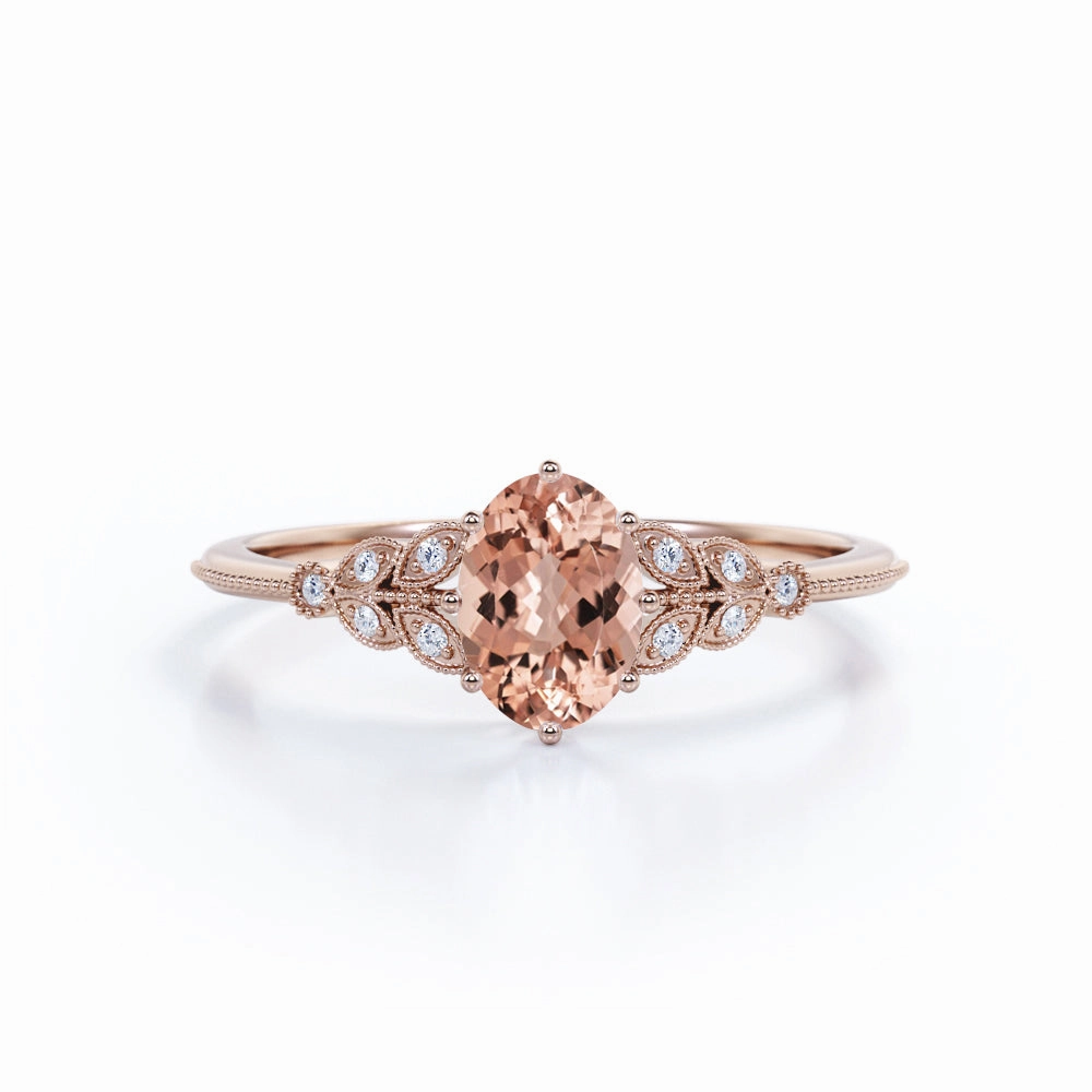 Branded Decoration 1.25 ct Oval Morganite Nature-Inspired Engagement Ring