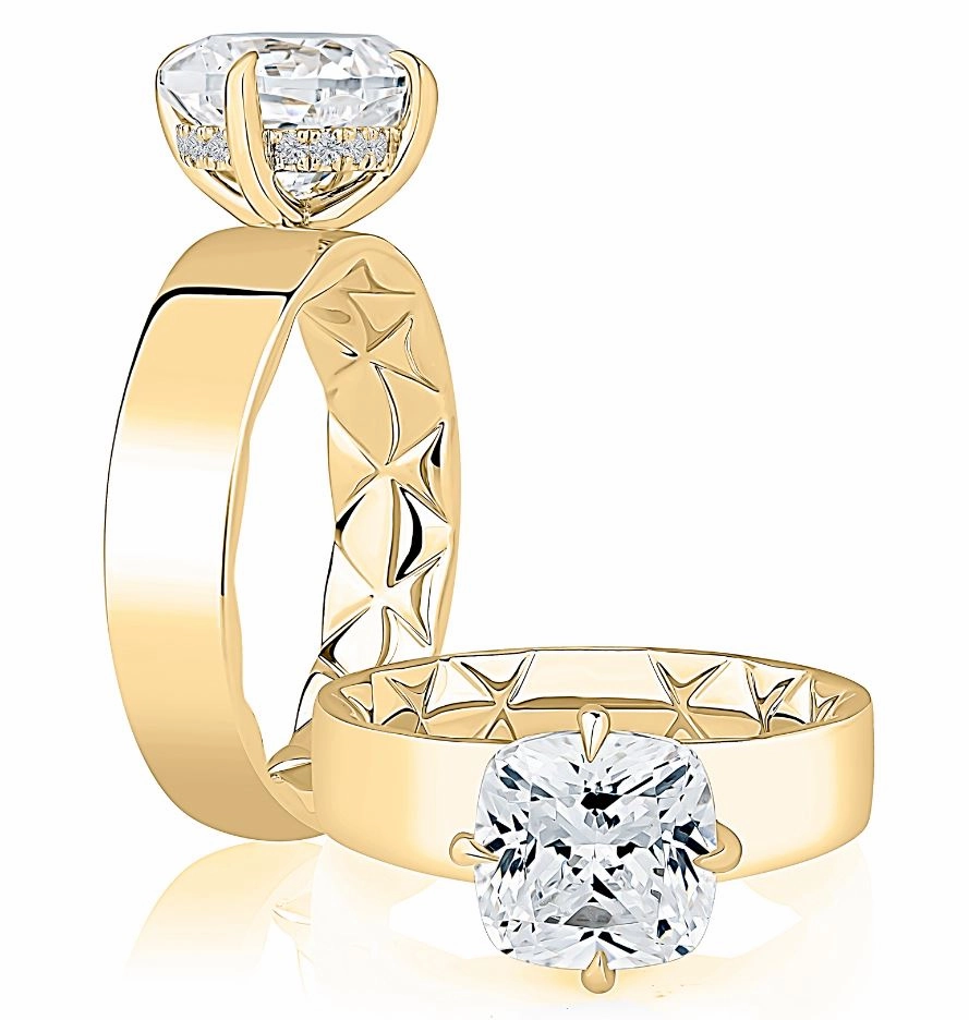 Chic Fashion A. JAFFE Cushion Center Hidden Halo Diamond Engagement Ring Setting in 14K Yellow Gold (.08ctw)