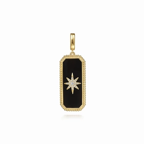 Chic Detail 14K Yellow Gold Diamond and Onyx Bujukan Medallion Pendant