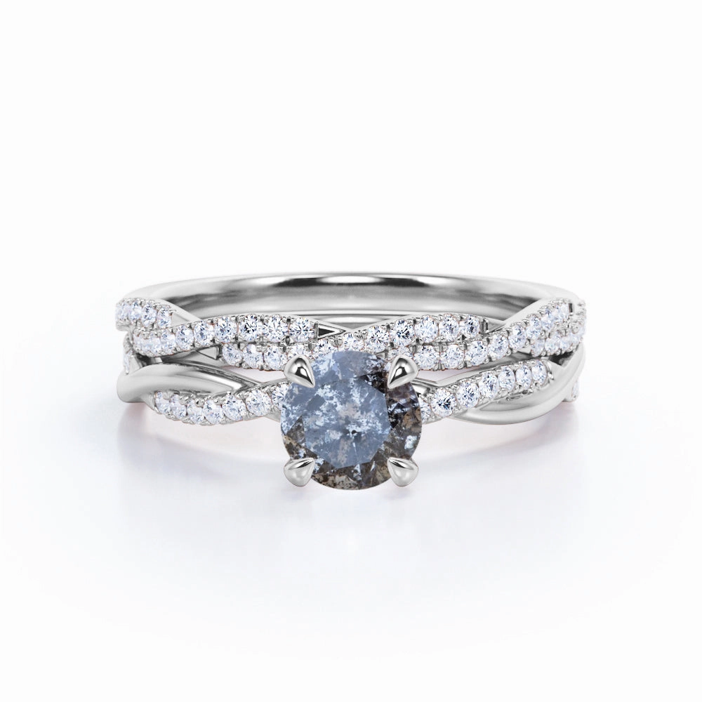 Infinity 0.65 Ct Round Cut Salt and Pepper Diamond Wedding Ring Set Versatile Accessory Eternal Design