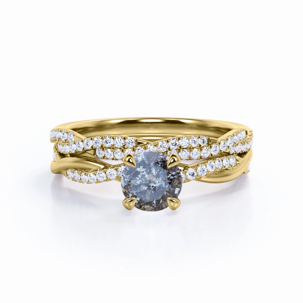 Infinity 0.65 Ct Round Cut Salt and Pepper Diamond Wedding Ring Set Stylish Present