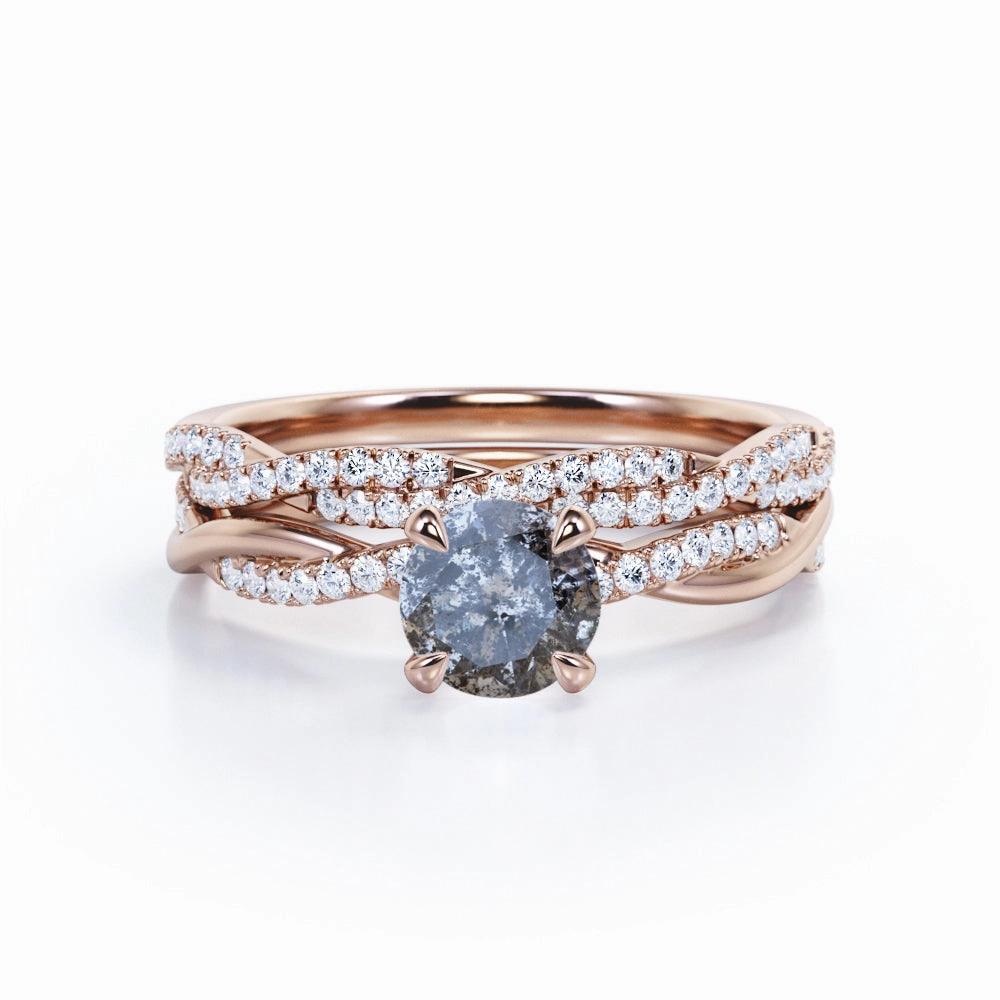 Infinity 0.65 Ct Round Cut Salt and Pepper Diamond Wedding Ring Set Understated Spark