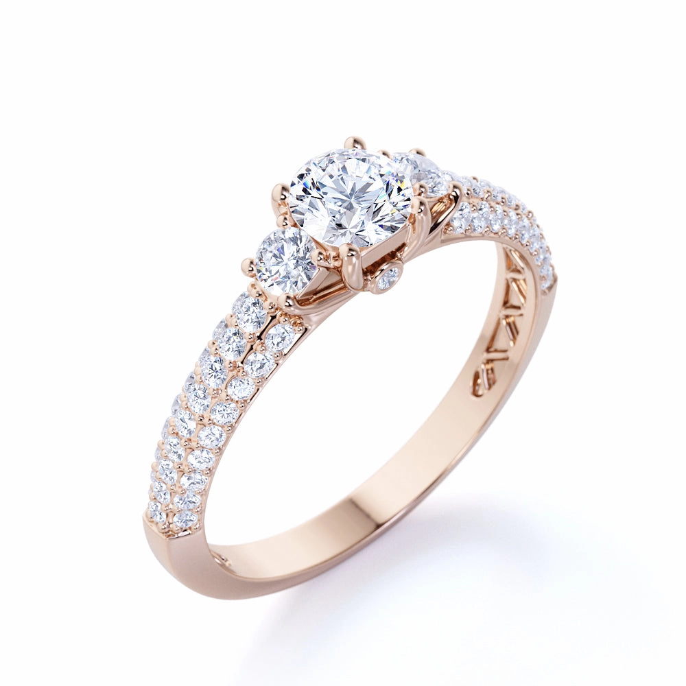 Low-Cost Art 1.25 Carat Round Cut Moissanite Micro Pave Engagement Ring