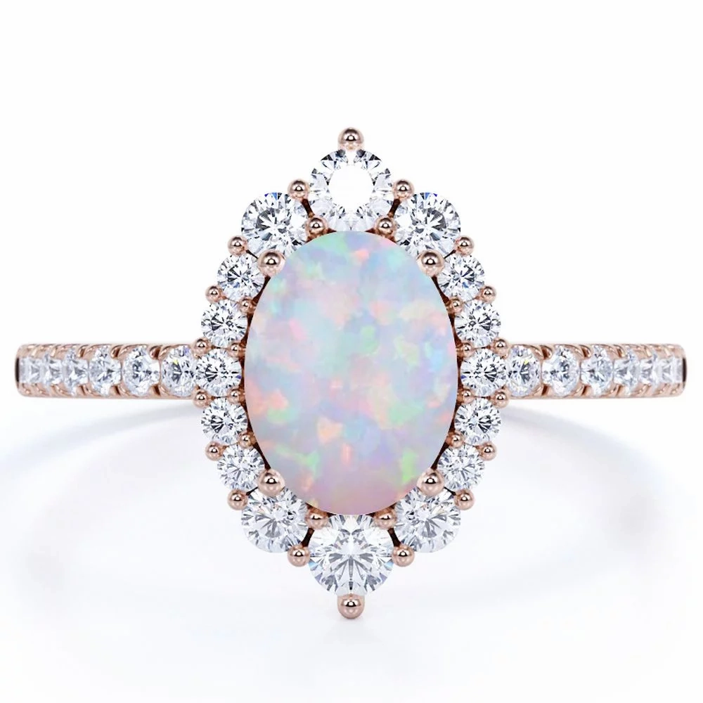1.75 Ct Oval Cut Lab Created Opal Vintage Promise Ring simple design