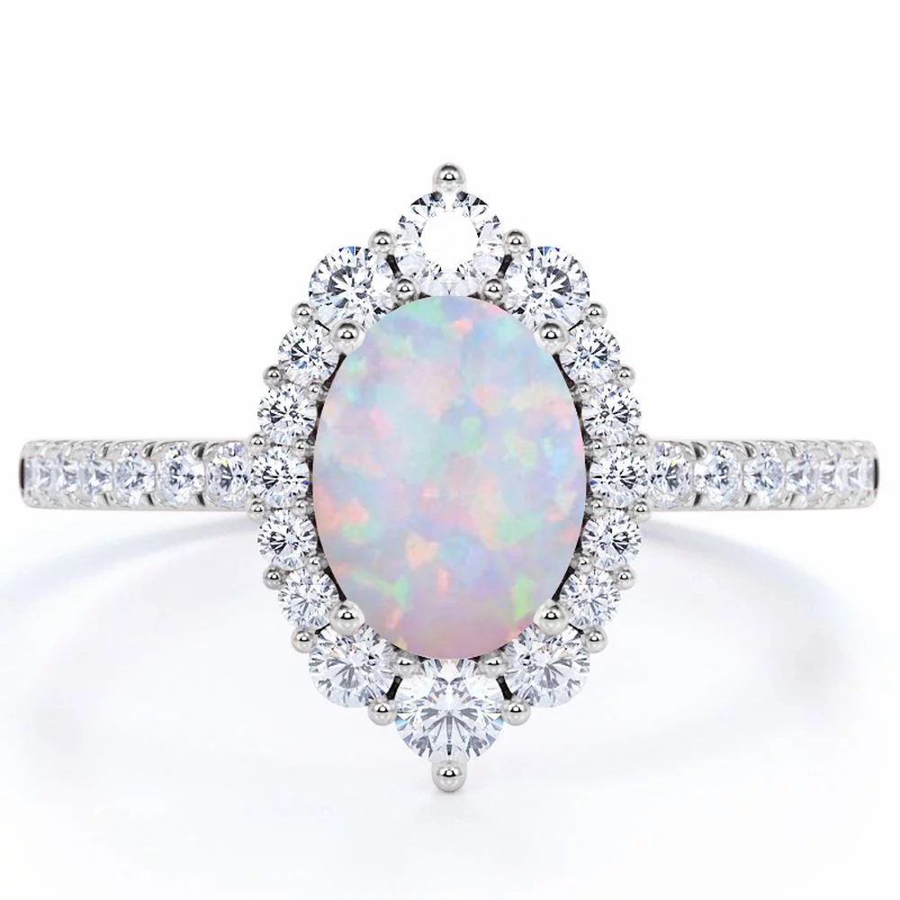 Chic Ornament Value Adornment 1.75 Ct Oval Cut Lab Created Opal Vintage Promise Ring