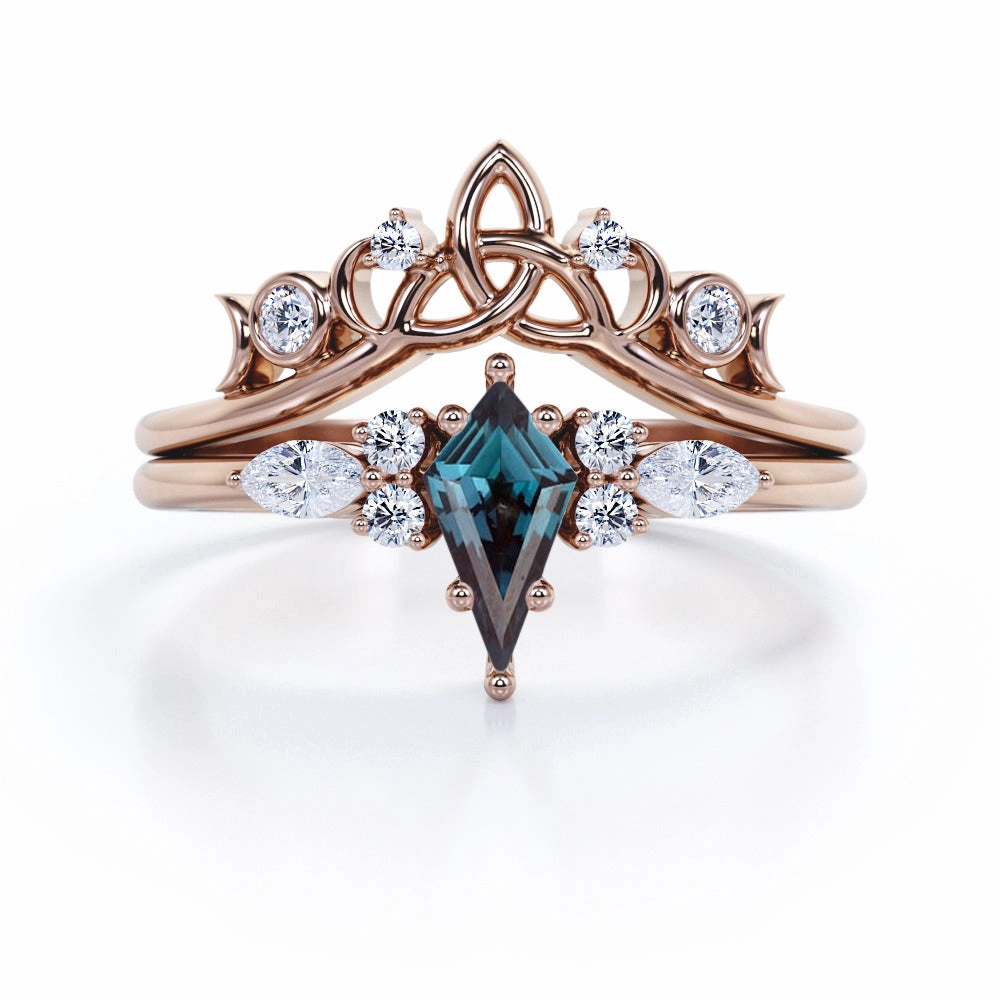 Seven Stone 1 Ct Kite Lab Alexandrite Bridal Set Neutral Accessory