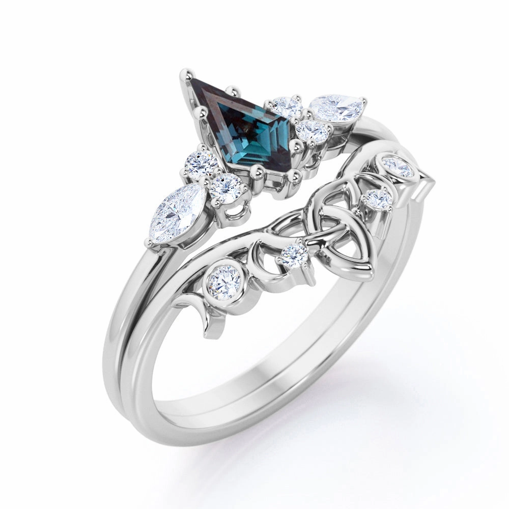 Seven Stone 1 Ct Kite Lab Alexandrite Bridal Set Special Gift New collection