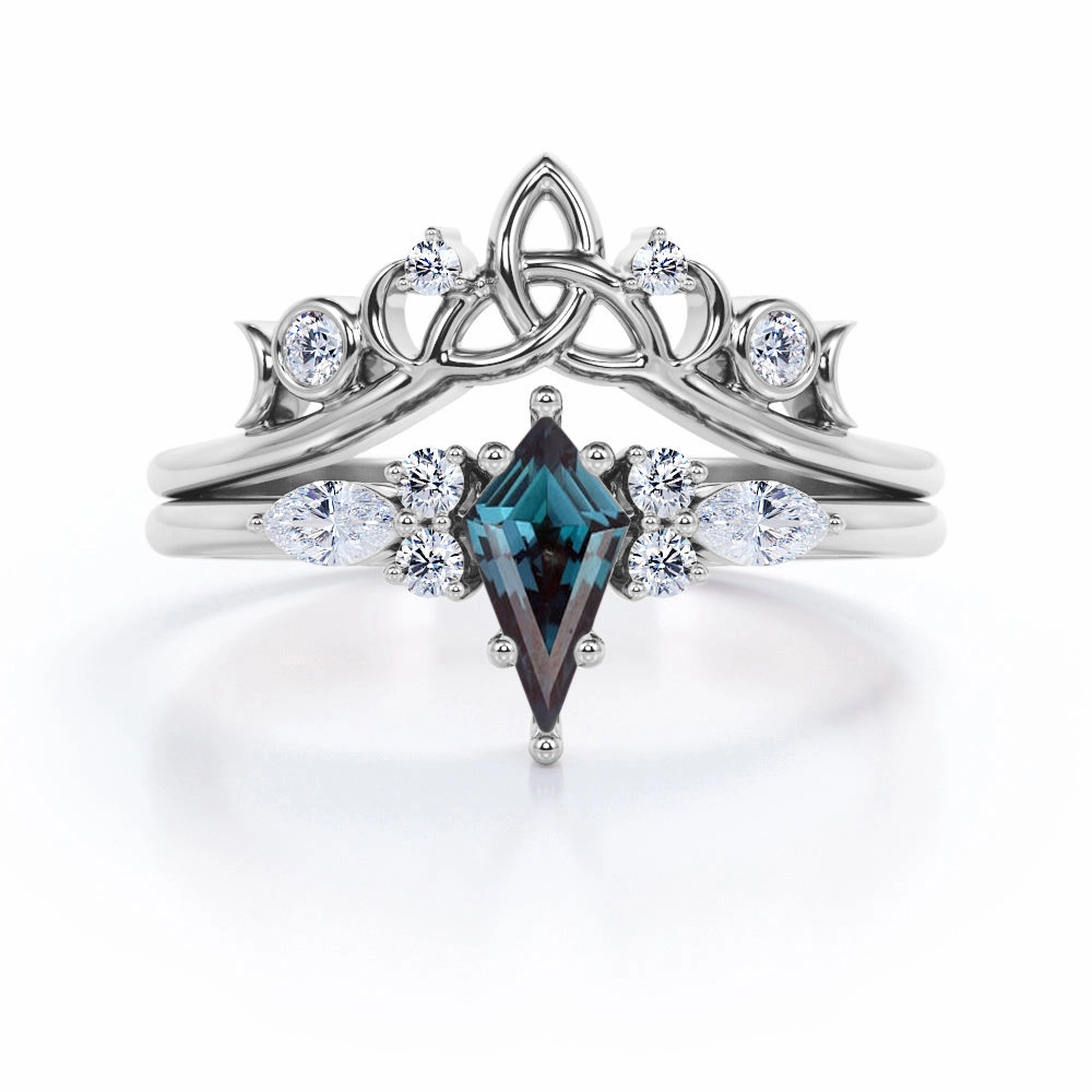 Seven Stone 1 Ct Kite Lab Alexandrite Bridal Set Artisan Piece Bold Look