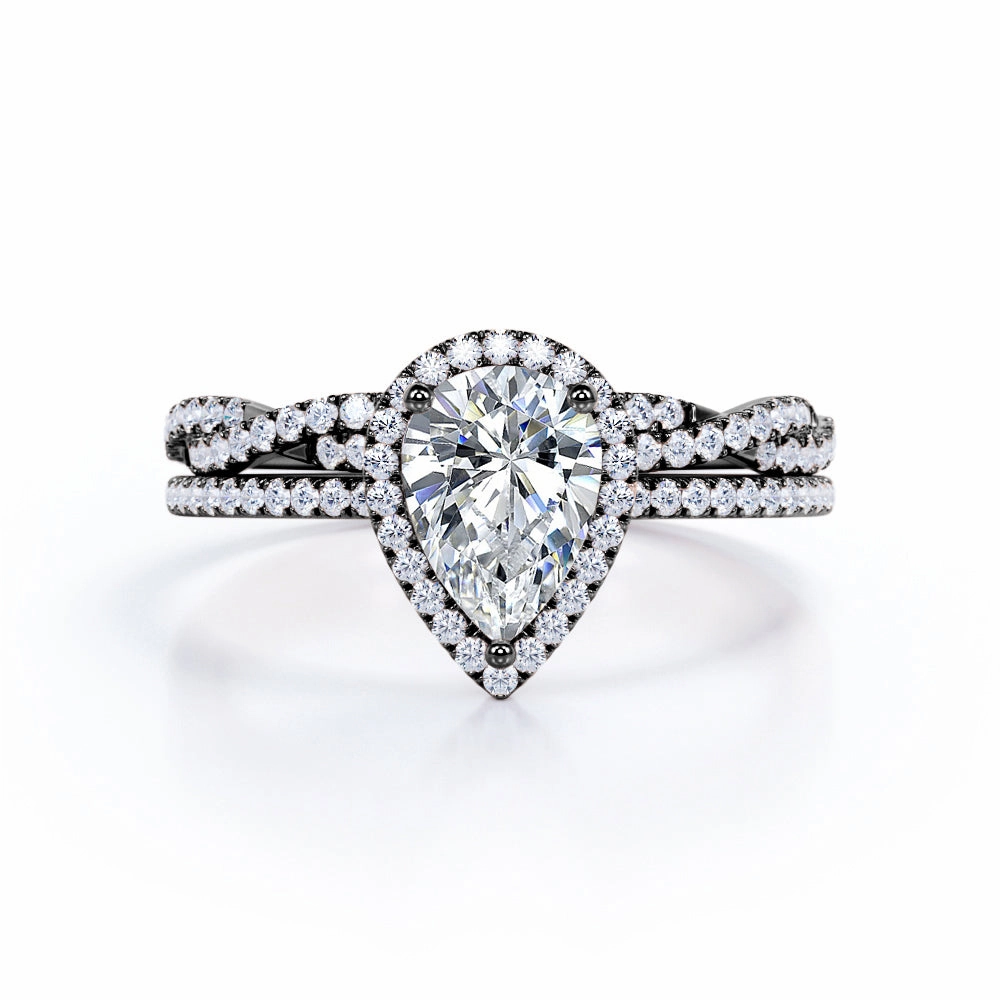 1.25 Carat Pear Cut Moissanite Twisted Wedding Ring Set Fine Design Premium Choice