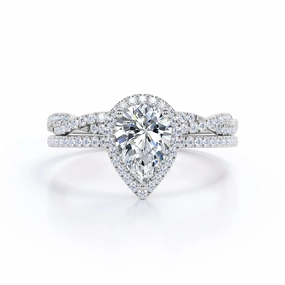 Decorative Jewelry 1.25 Carat Pear Cut Moissanite Twisted Wedding Ring Set