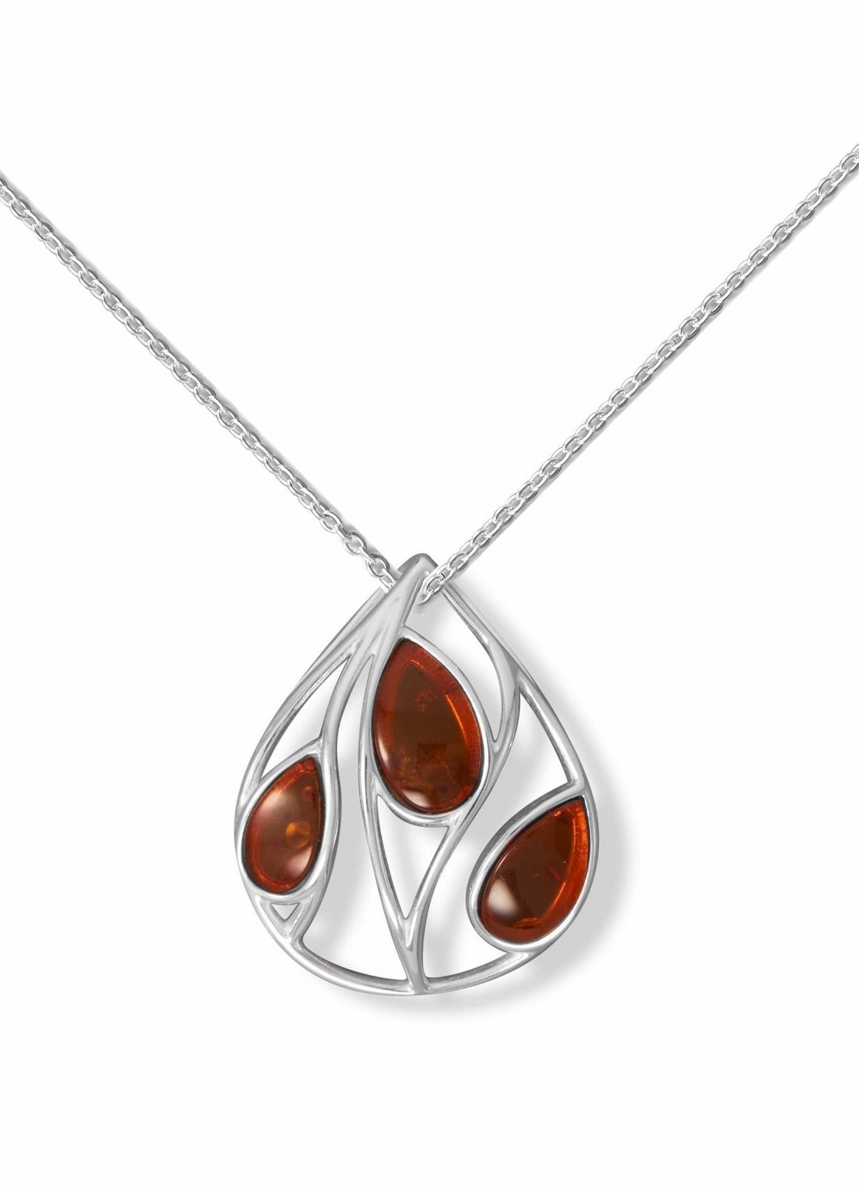 Artful Mood Youth fashion Baltic Amber Necklace Pear Shape Open Design Sterling Silver