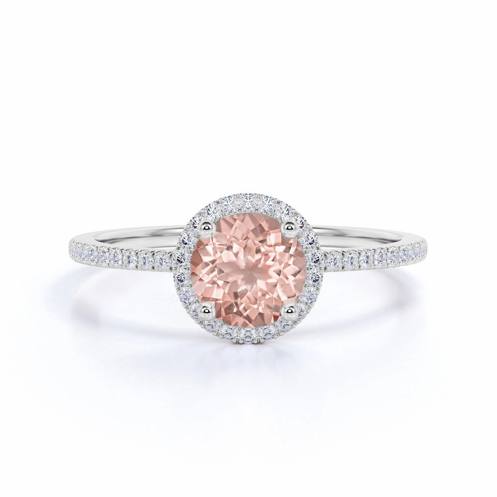 1.50 ct Round Morganite Halo Engagement Ring Ornate Art