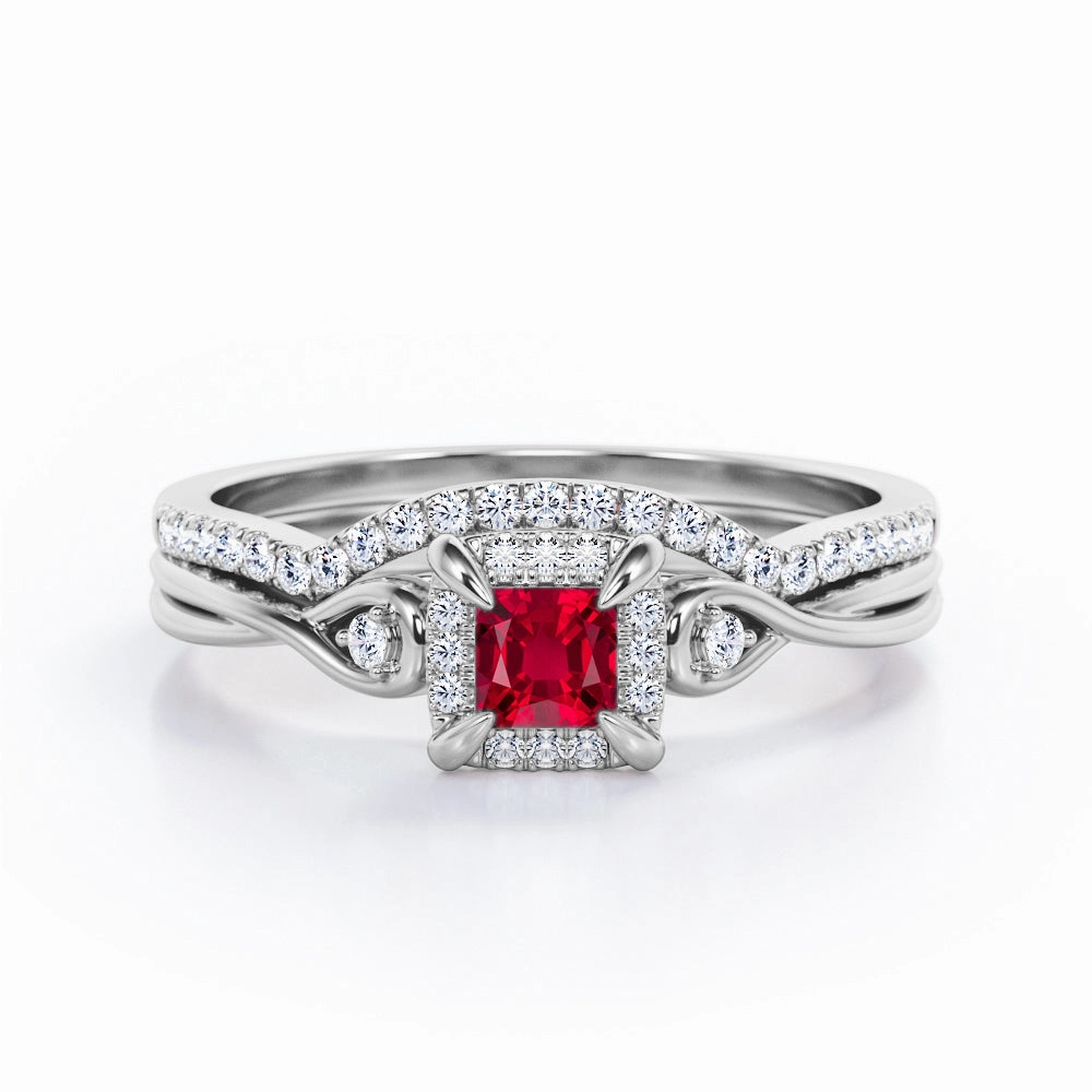 Halo 0.85 TCW Princess Lab-Created Ruby Infinity Wedding Set Chic Expression Cultural Fusion