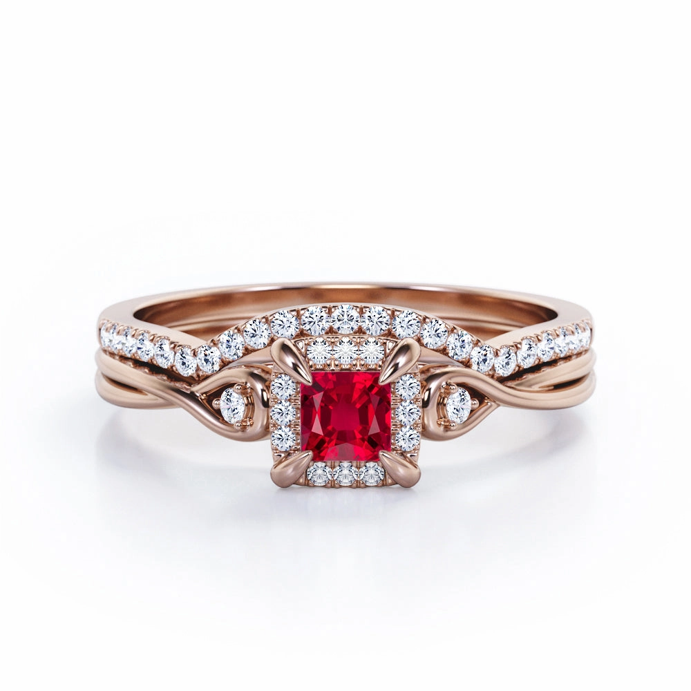 Halo 0.85 TCW Princess Lab-Created Ruby Infinity Wedding Set Wonderful Article