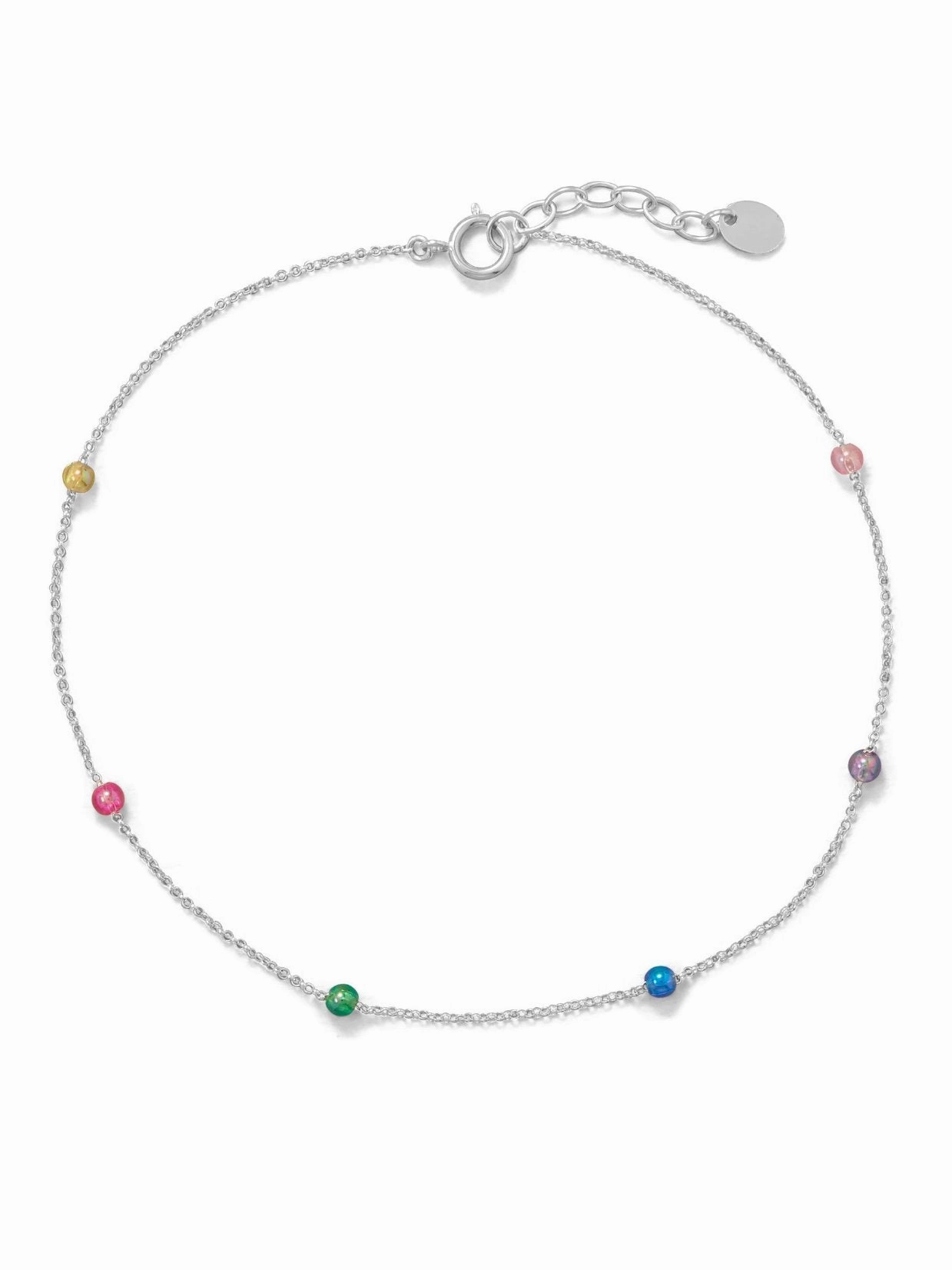 Rainbow Satellite Bead Anklet Ankle Bracelet Adjustable Sterling Silver Luxury Finish Timeless Twist