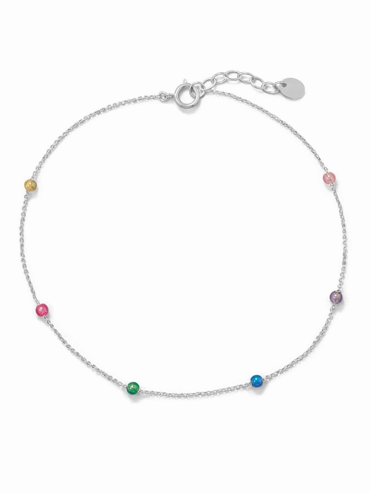 Traditionally Sharp Rainbow Satellite Bead Anklet Ankle Bracelet Adjustable Sterling Silver