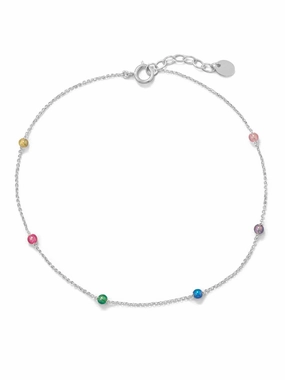 Rainbow Satellite Bead Anklet Ankle Bracelet Adjustable Sterling Silver Luxury Finish Timeless Twist