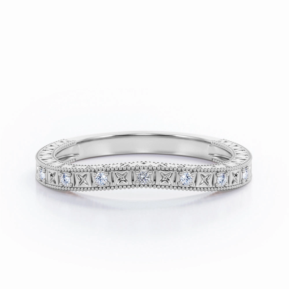 Vintage Filigree 0.10 TCW Round Cut Wedding Band Trendy Design Amazing Style