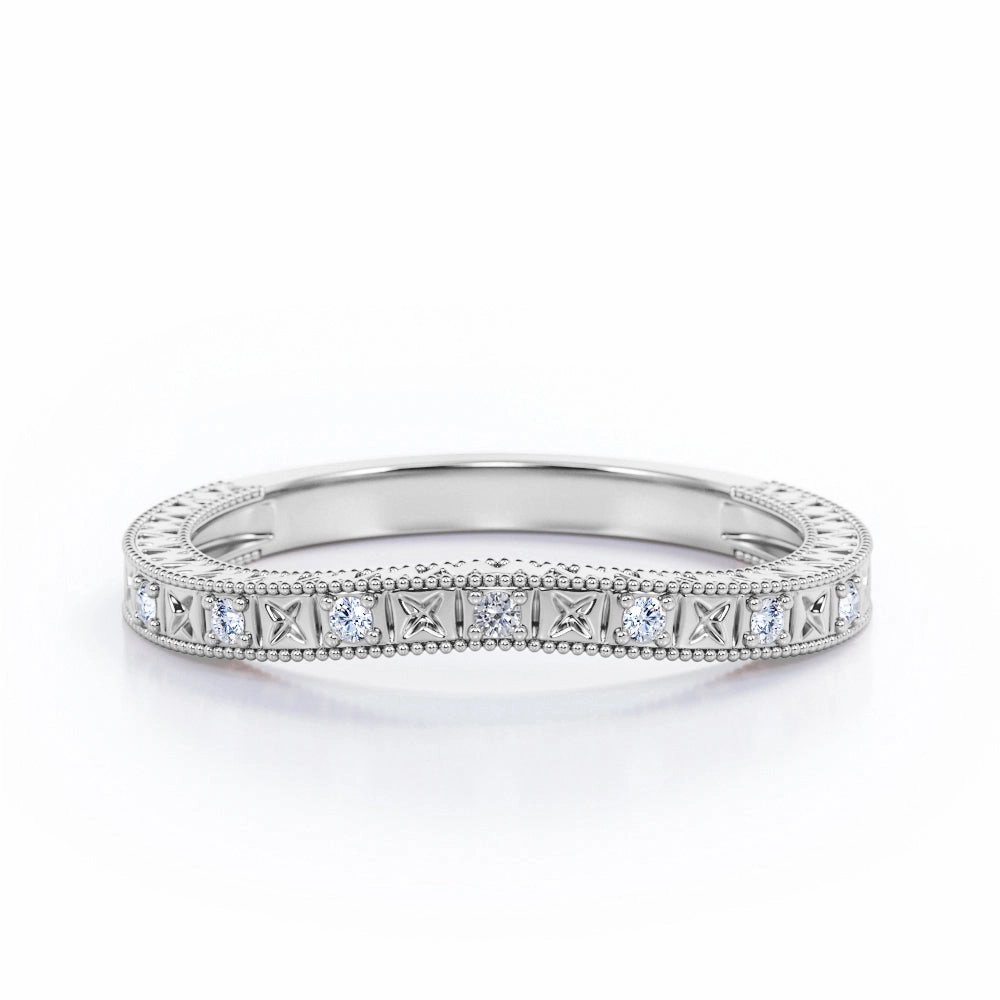 Simple Sparkle Unique Piece Vintage Filigree 0.10 TCW Round Cut Wedding Band