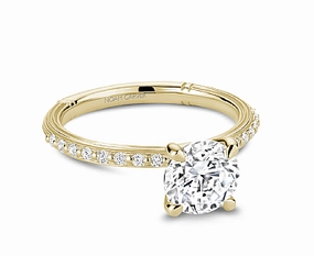 Noam Carver Round Center Side Stone Diamond Engagement Ring Setting in 14K Yellow Gold (.14ctw) Artful Edge Gleaming Gem