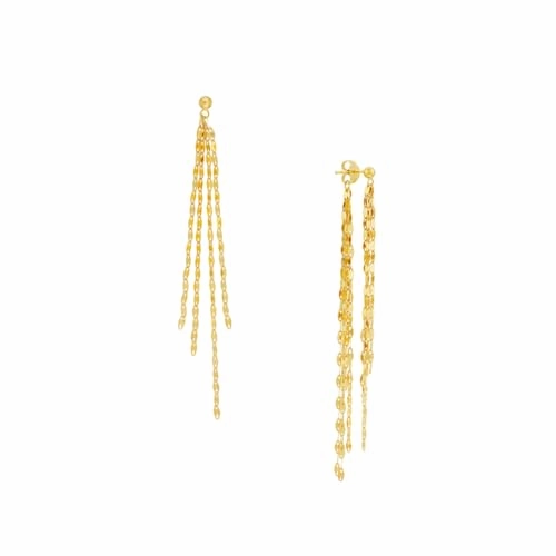 14K Yellow Gold Tassel Fringe Hammered Forzentina Chain Earrings Striking Jewelry Festive Piece